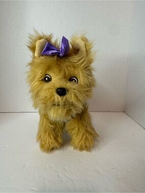 Walmart 10” Dog Plush Yorkie Terrier Puppy W/ Purple Bow Stuffed Animal
